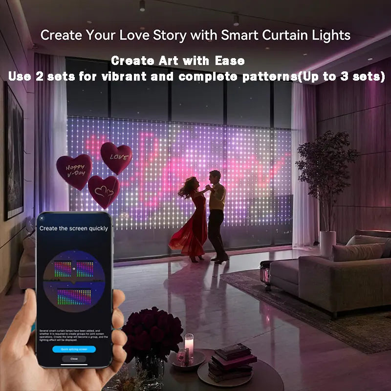AURALITE Christmas LED Smart Curtain Lights Room App DIY RGB Fairy Lights Music Window Strip Lights Home Room Decoration