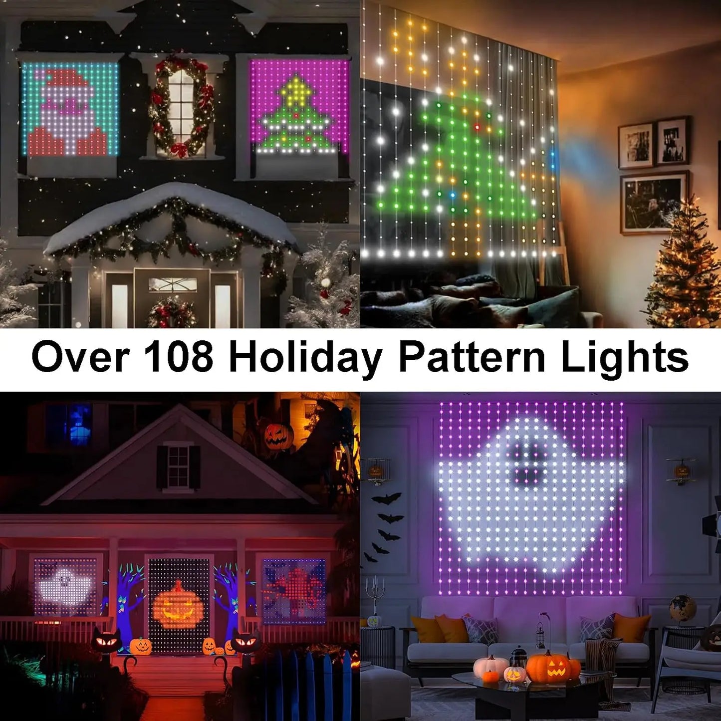 AURALITE Christmas LED Smart Curtain Lights Room App DIY RGB Fairy Lights Music Window Strip Lights Home Room Decoration