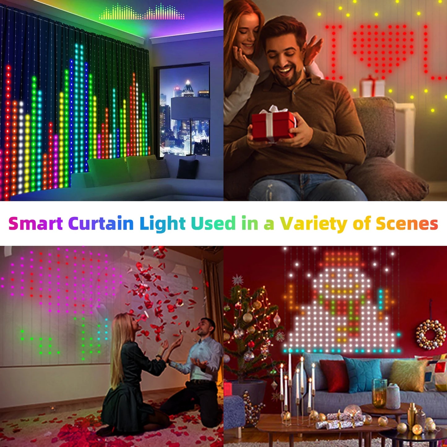 AURALITE Christmas LED Smart Curtain Lights Room App DIY RGB Fairy Lights Music Window Strip Lights Home Room Decoration