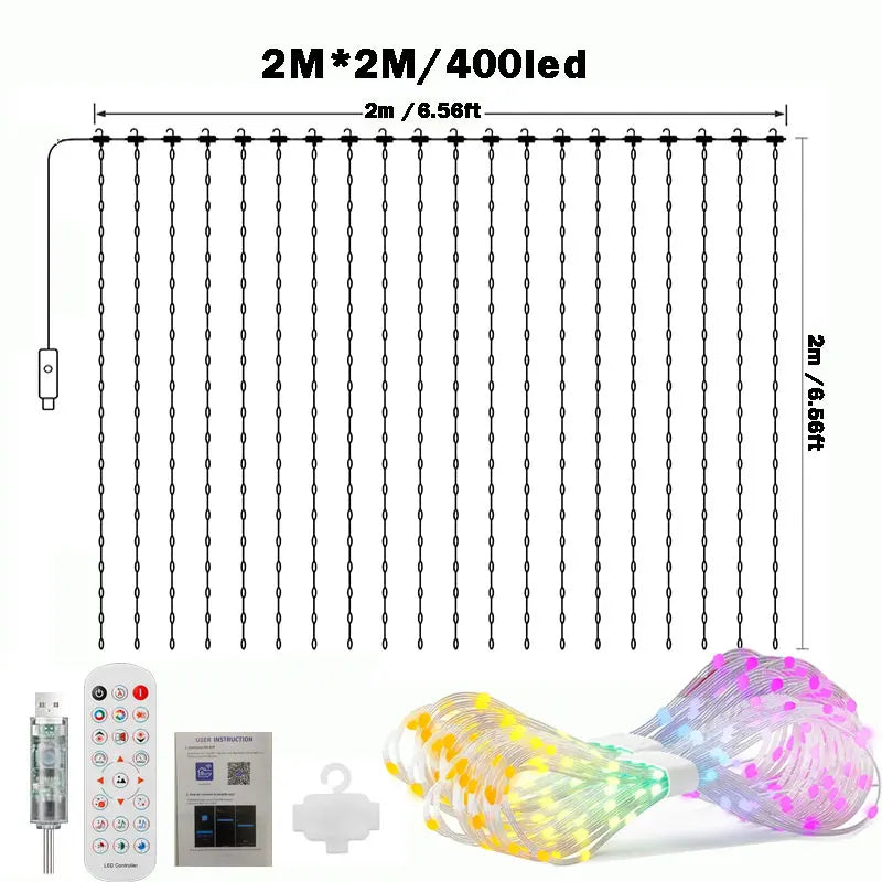 AURALITE Christmas LED Smart Curtain Lights Room App DIY RGB Fairy Lights Music Window Strip Lights Home Room Decoration