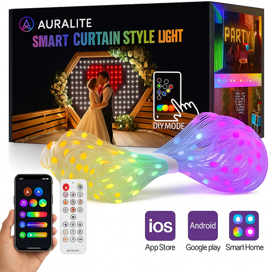 AURALITE Christmas LED Smart Curtain Lights Room  App DIY RGB Fairy Lights  Music  Window Strip Lights Home Room Decoration
